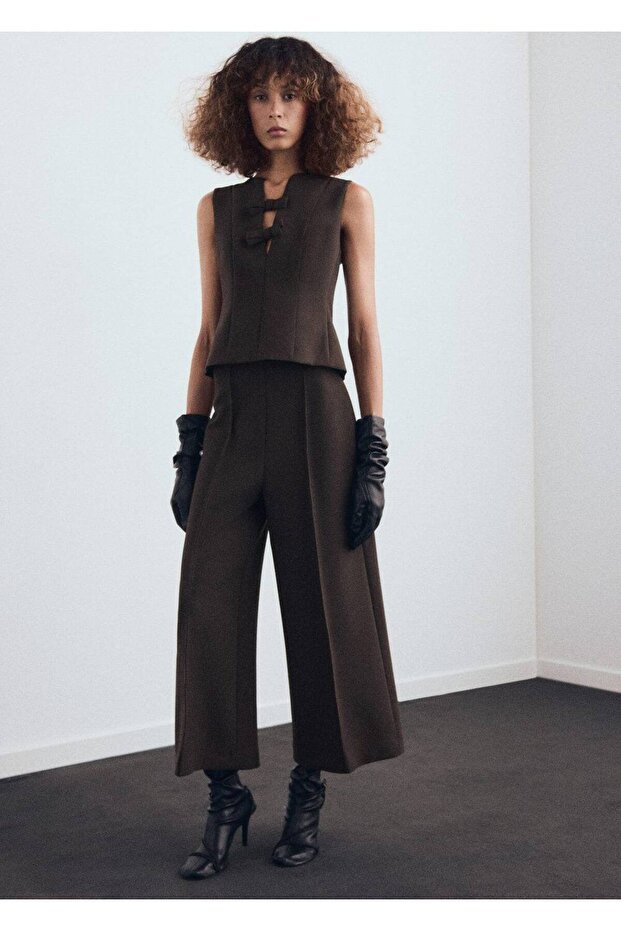 V yaka bağ detaylı bluz - 2