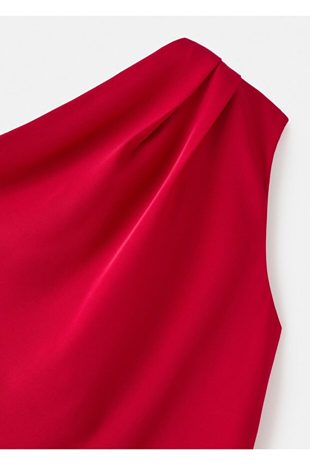 Asimetrik yaka evaze elbise - 7