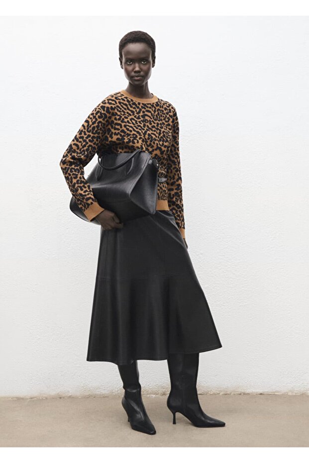 Leopar desenli triko kazak - 2