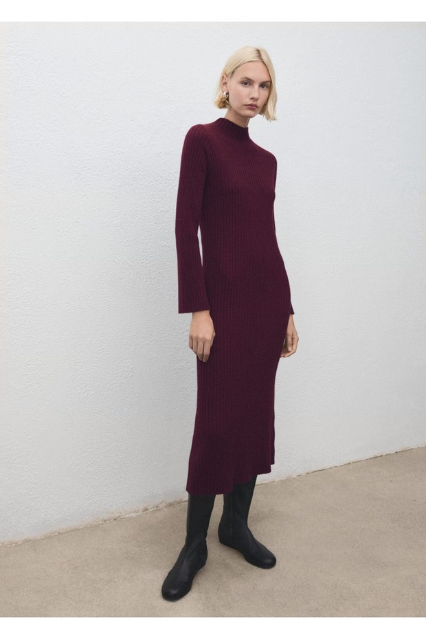 Perkins yaka ribana elbise - 2