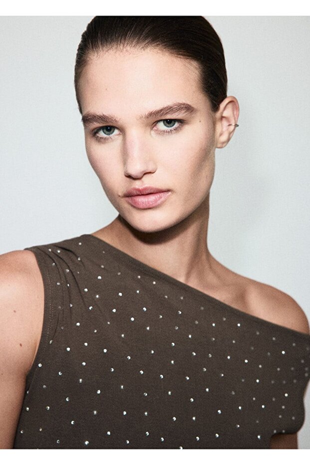 Strass taşlı asimetrik bluz - 7