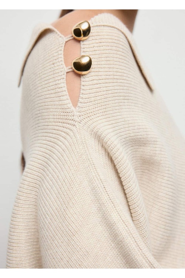 Asymmetric Collar Jewel Button Sweater