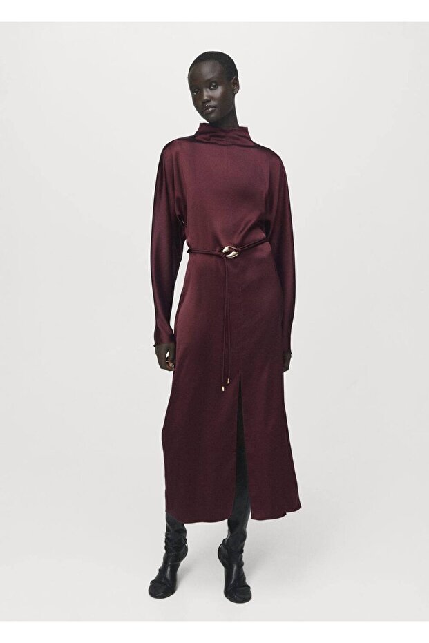 Kemerli saten elbise - 2