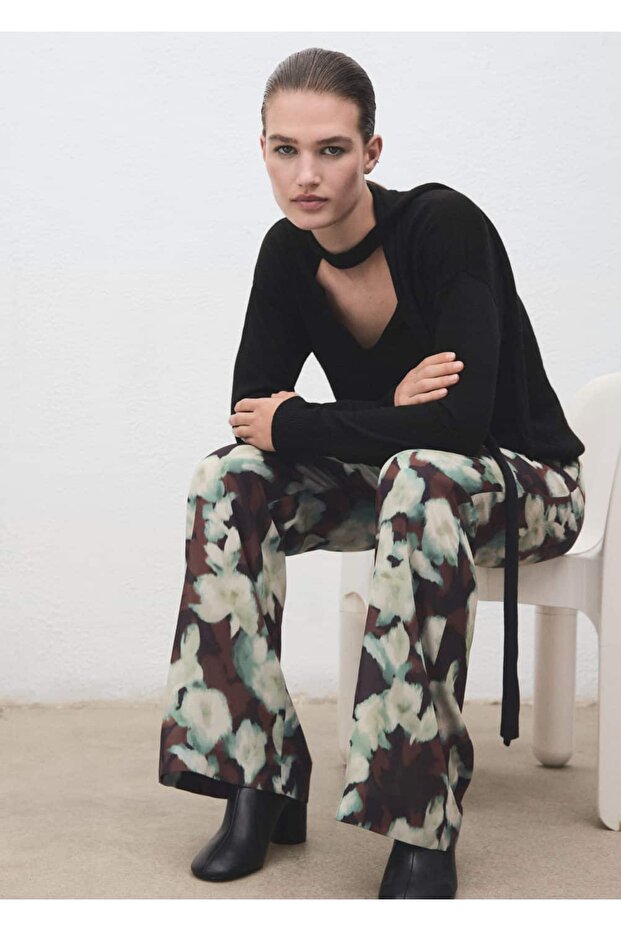 Desenli flared pantolon - 6