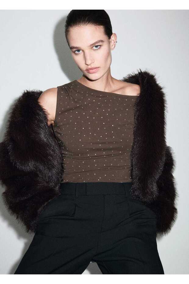 Strass taşlı asimetrik bluz - 8