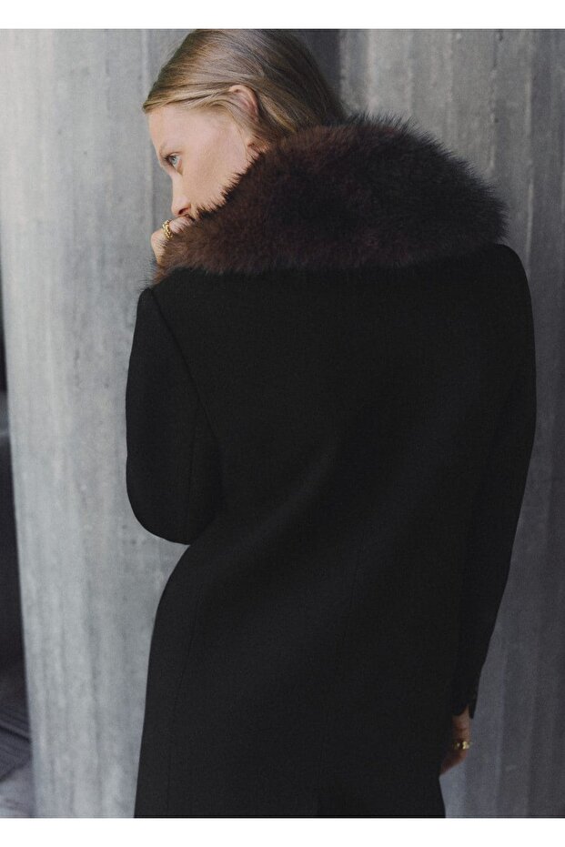 Kürk yaka yün palto - 5