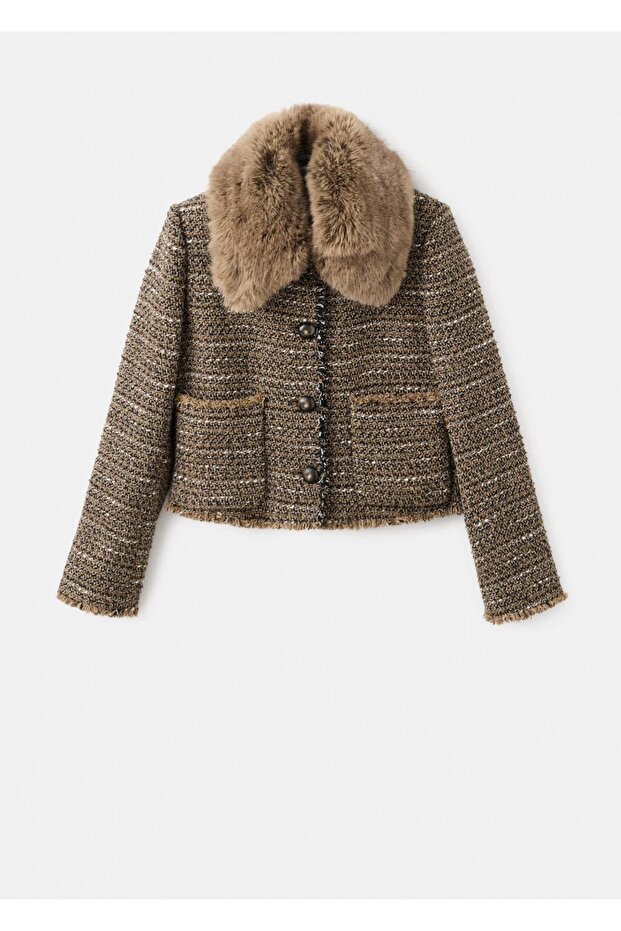 Kürk yaka tüvit ceket - 3