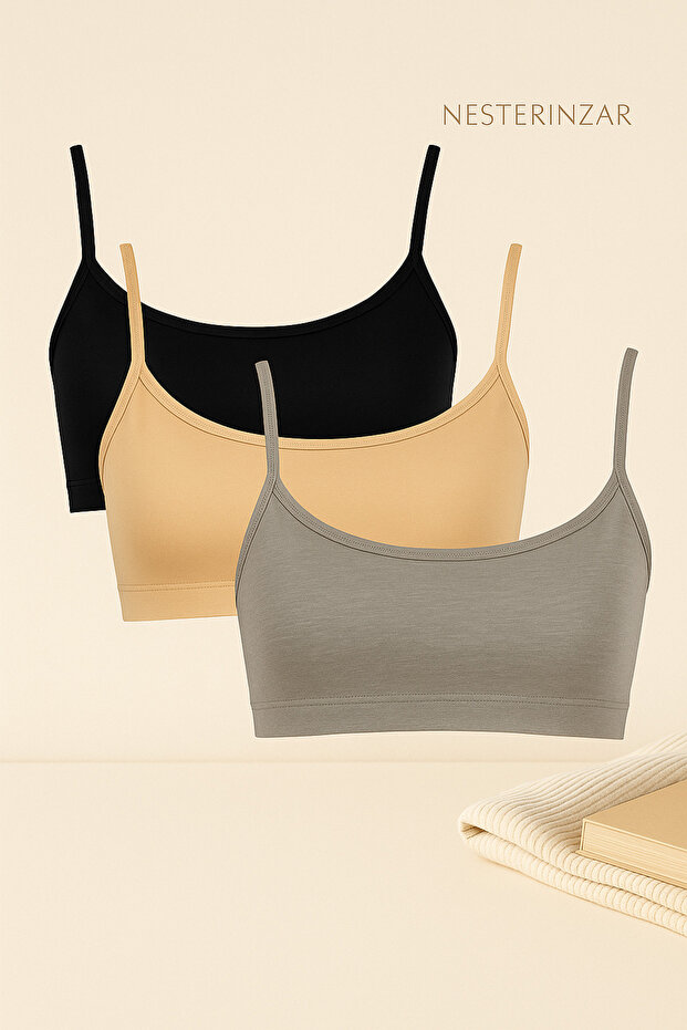 Women's 3-Pack Padded Sports Bra with String Straps Half Tank Top