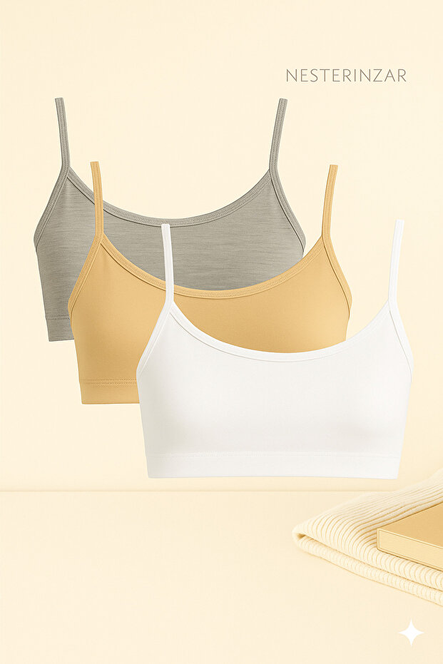 Women's 3-Pack Padded Sports Bra with String Straps Half Tank Top