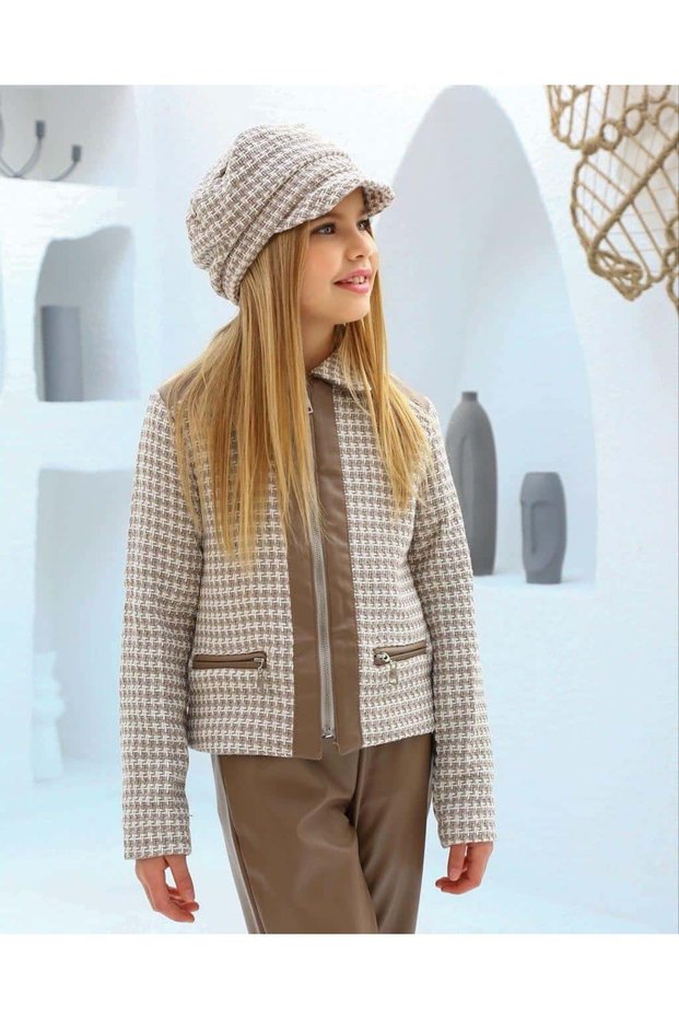 Girl's Chanel Jacket Leather Embossed Trousers and Hat 3 Pieces