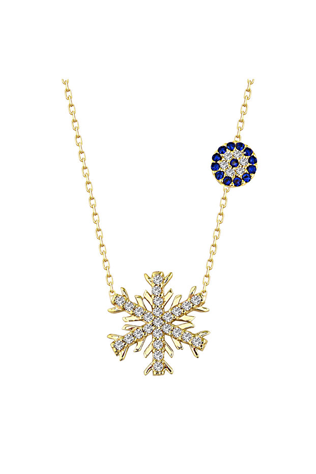 925 Ayar Kar Tanesi Gümüş Kolye 14 Ayar Altın Suyu - 1