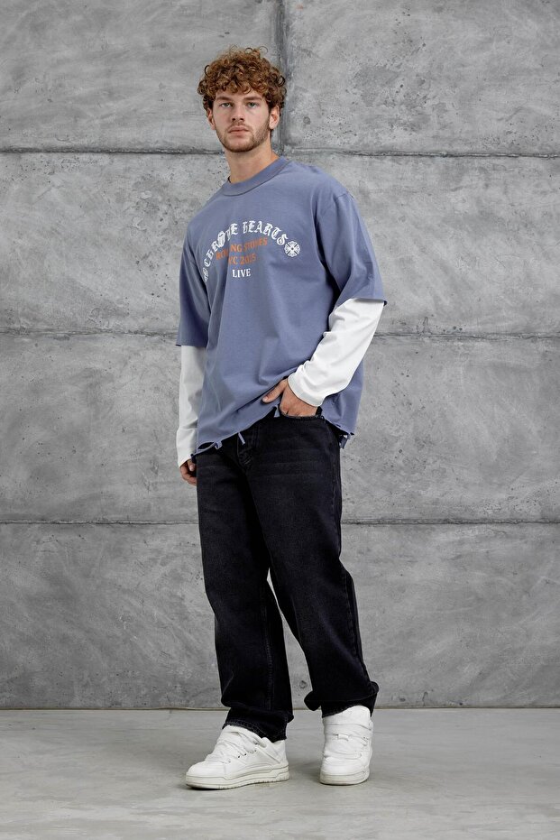 Mavi Rollıng Stone Baskılı Parça Kollu Sweatshırt - 3