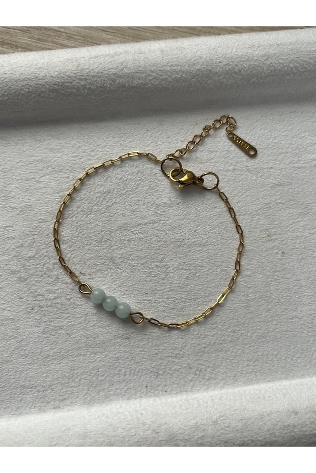 Minimal Amazonite Stone Steel Bracelet Handcrafted