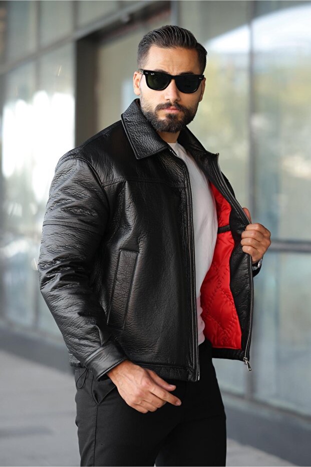 معطف جلدي مبطن من الداخل للرجال - 2