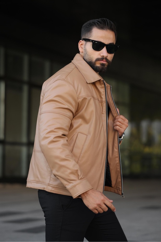 معطف جلدي مبطن من الداخل للرجال - 4