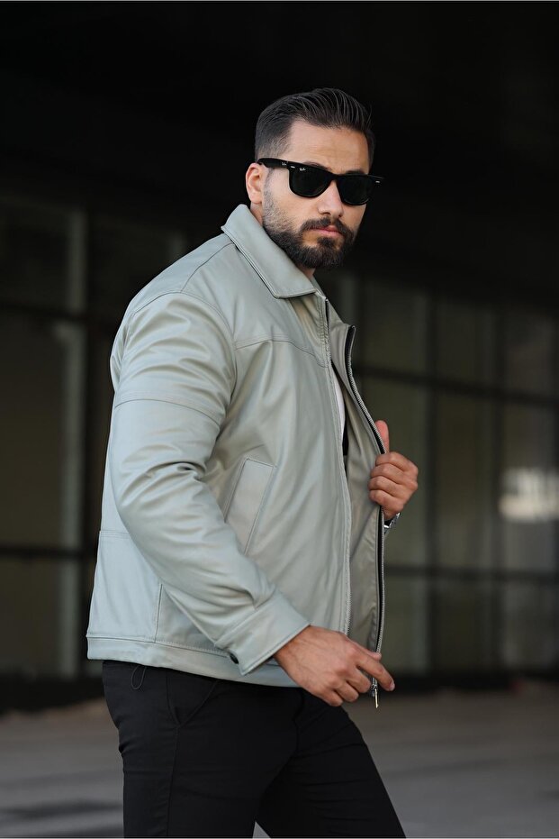 معطف جلدي مبطن من الداخل للرجال - 4