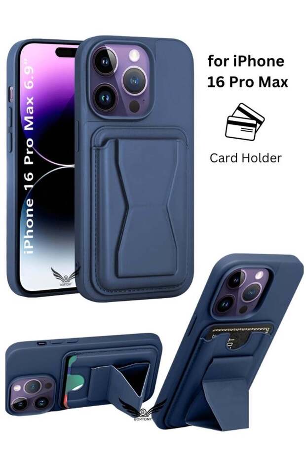 iPhone 16 Pro Max Case with Card Holder Magnetic Kickstand PU Leather Shockproof Protective Cover