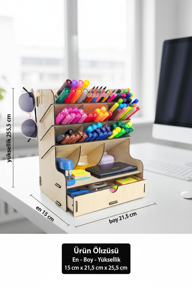 Gird 9-Compartment Drawer Desktop Wooden Organizer Pen Holder - Jewelry Makeup Multi-Purpose Organizer