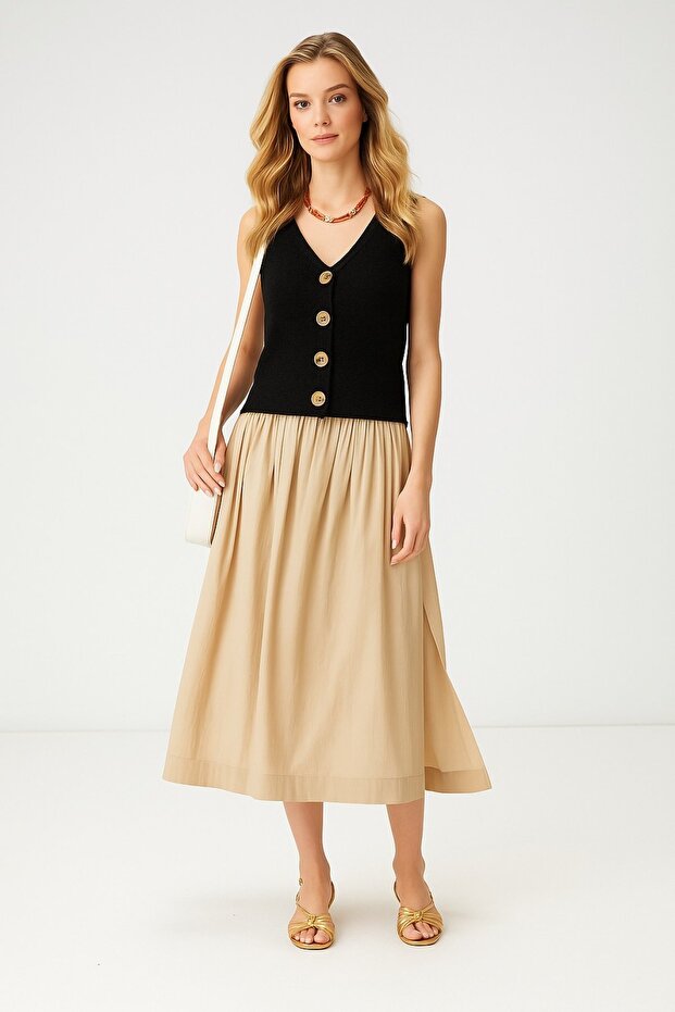 V Yaka Düğmeli YELEK - 1