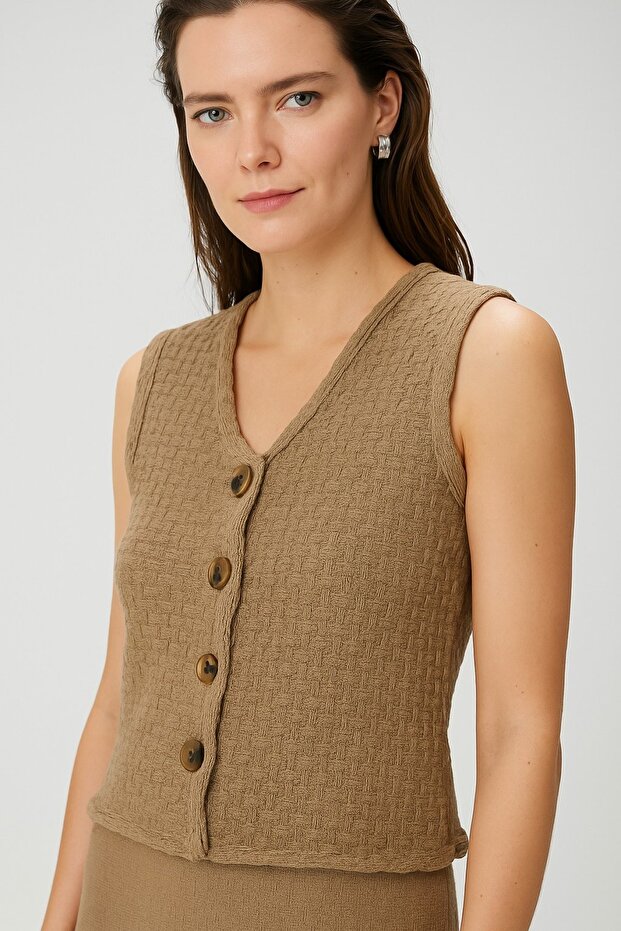 V Yaka Düğmeli YELEK - 2