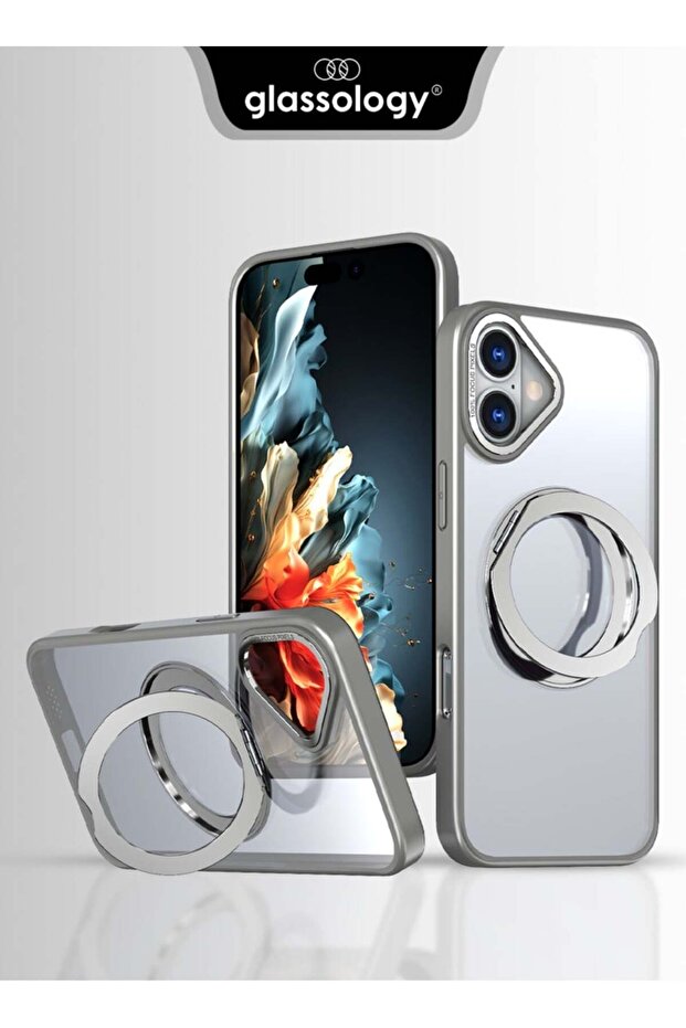 360° Rotate Ring Stand Magsafe Case for iPhone 16 Plus – Grey