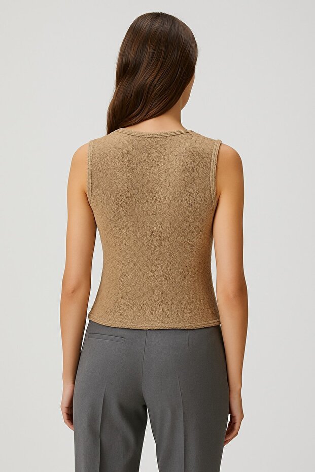 V Yaka Düğmeli YELEK - 3