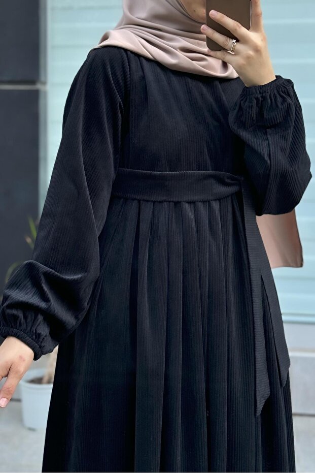Kadife Elbise-Siyah - 2