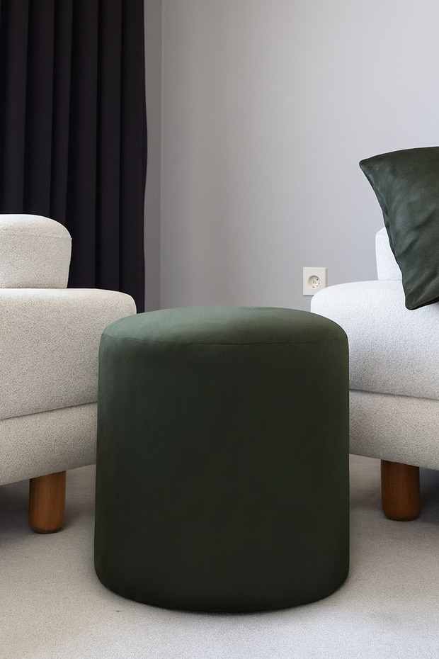 Niva Puf, Soft Parlak Kumaş - Koyu Yeşil - 2