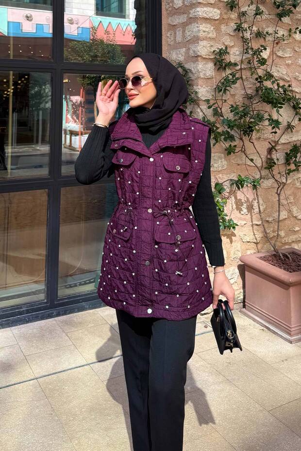 Taşlı Kapitone Yelek 32-2502 - 3