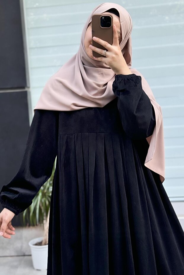 Kadife Elbise-Siyah - 3