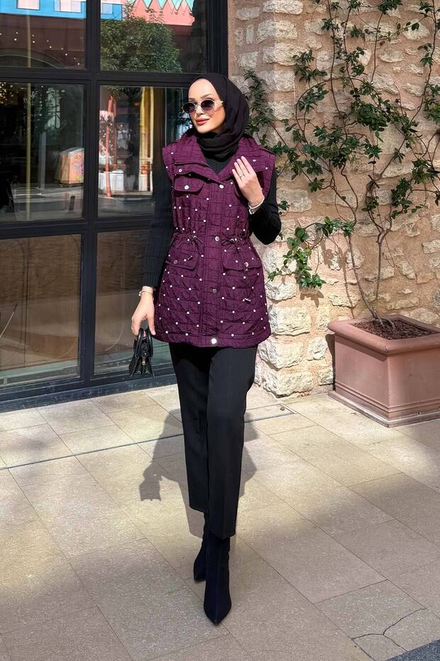 Taşlı Kapitone Yelek 32-2502 - 4