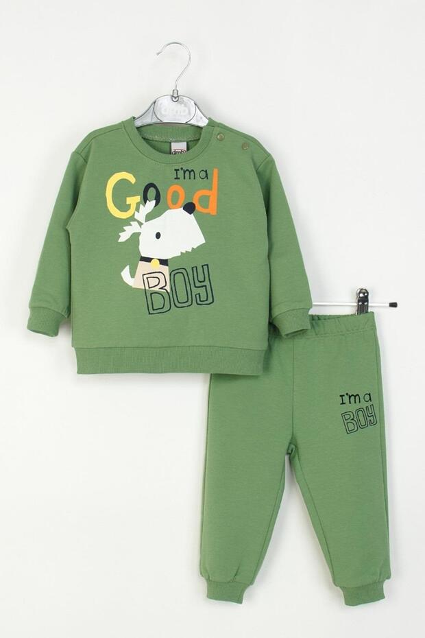 Mojo Baby Boy 1-4 Years Old Patterned Double Tracksuit Set Green