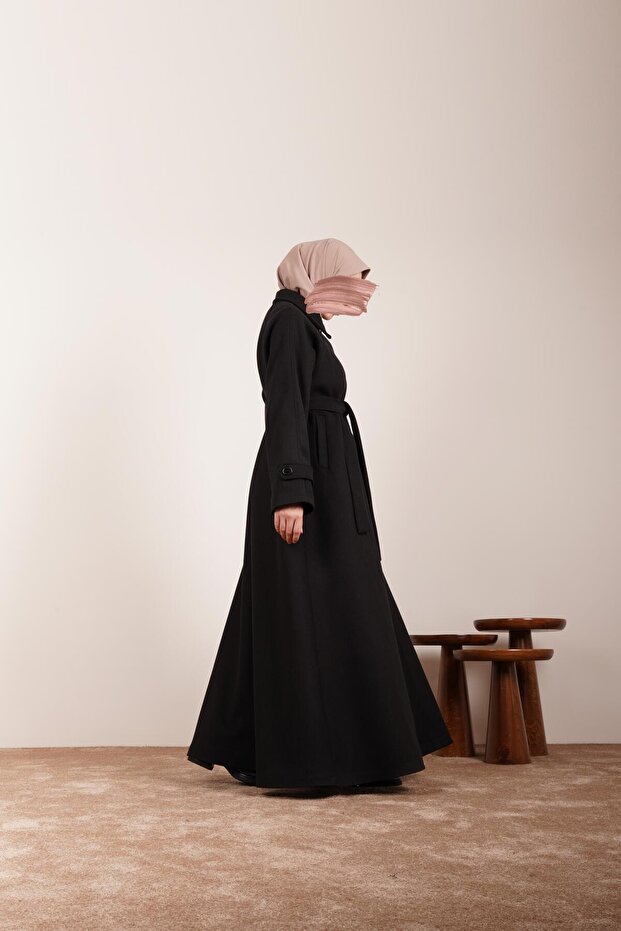 Düğmeli Kloş Kaban-Siyah - 3