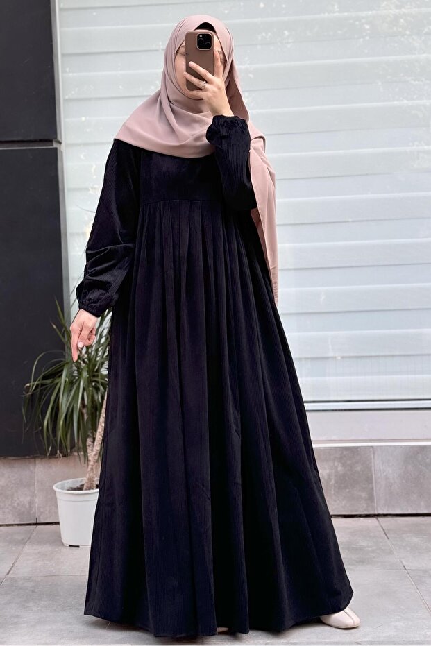 Kadife Elbise-Siyah - 1