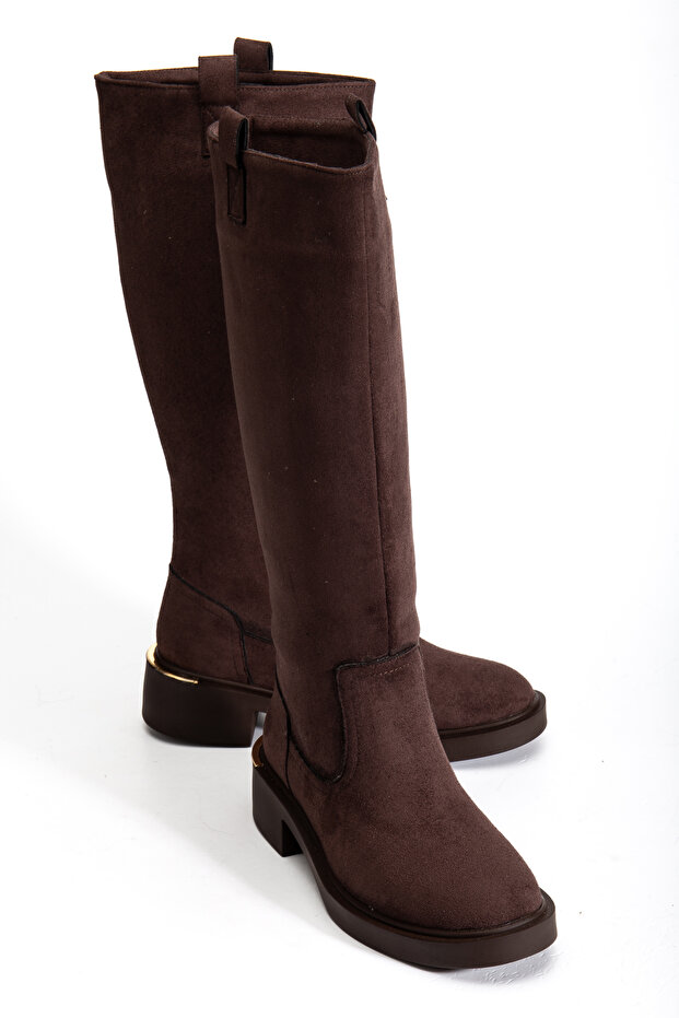Női barna velúr csizma arany részletekkel a hátán - 5