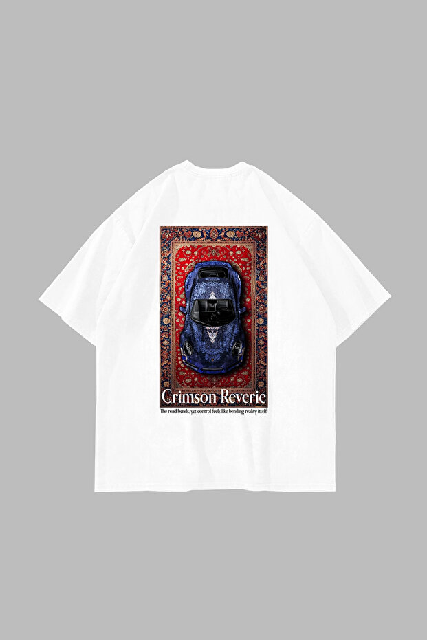 تي شيرت أبيض كبير الحجم مطبوع عليه Crimson Reverie للجنسين