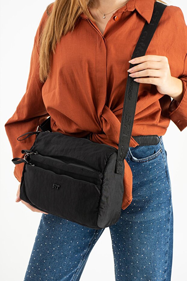 Soft Textured Ultra-Lightweight, Flexible and Waterproof Polyamide Fabric Shoulder Bag Black Model: (571-13-14