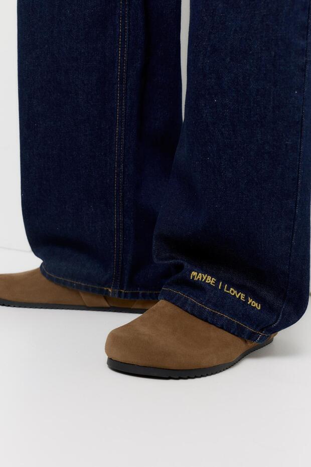 İşlemeli geniş paça jean - 7