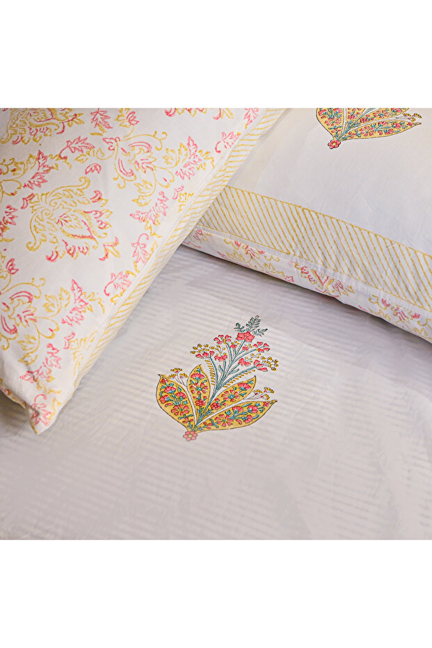 Heritage Block Print 100% Cotton Percale Bedsheet with 2 Pillowcases