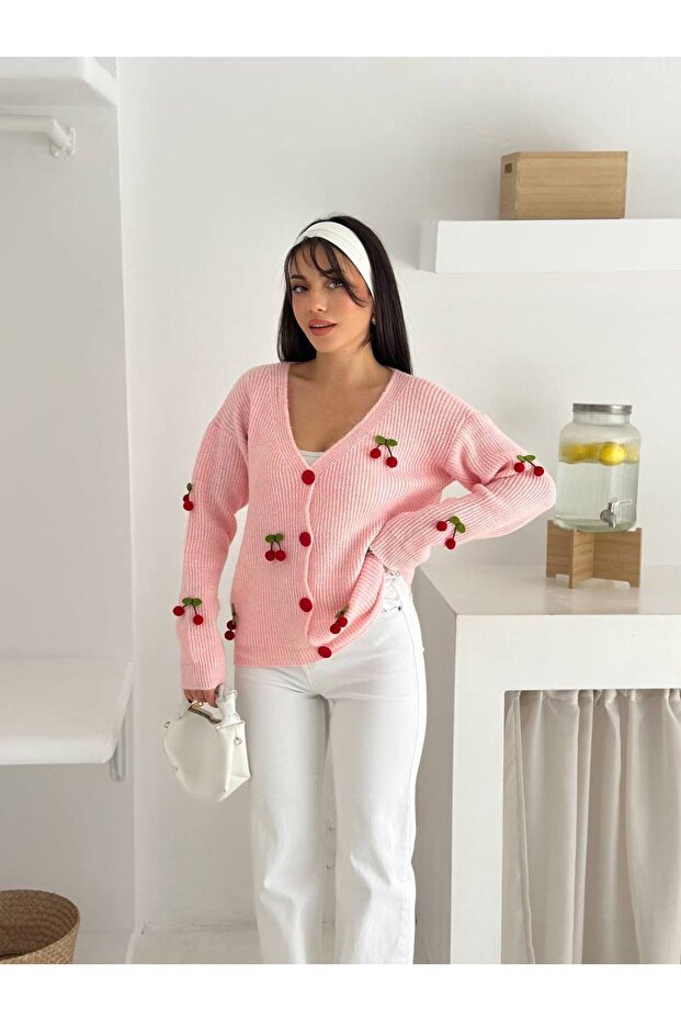 kirazlı triko ceket - 2