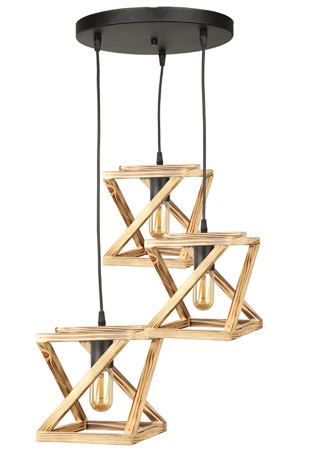 Kafes 3.Lü Ahşap Avize - 2