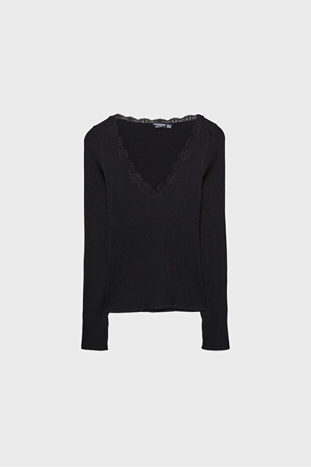 Dantelli dikişsiz tişört - 5