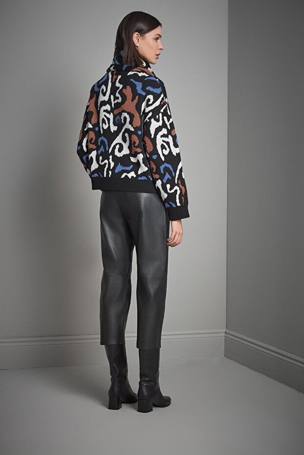 Desenli Dik Yaka Multi Triko Kazak - 6