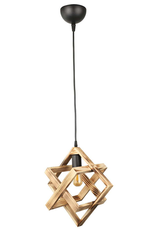 Kareli Tekli Ahşap Avize - 2