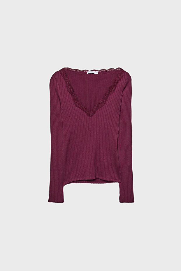 Dantelli dikişsiz tişört - 5