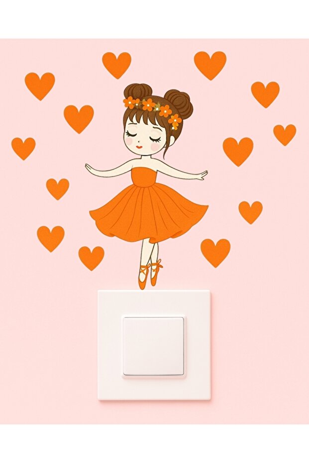 Socket Sticker - Children's Baby Room Wall Sticker - Orange Ballerina Socket Sticker