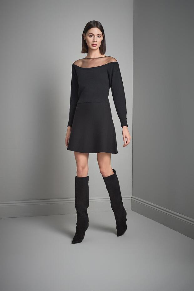 Kloş Mini Triko Etek - 1