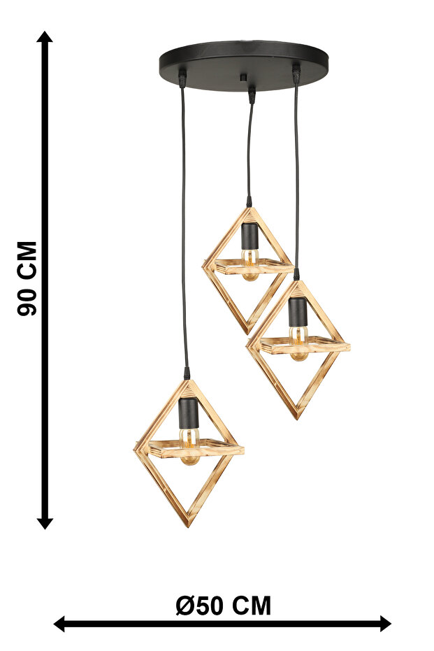 Prizma 3.Lü Ahşap Avize - 4