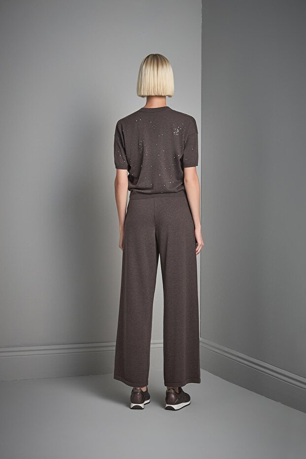 V Yaka Taş baskılı Triko Kazak - 6