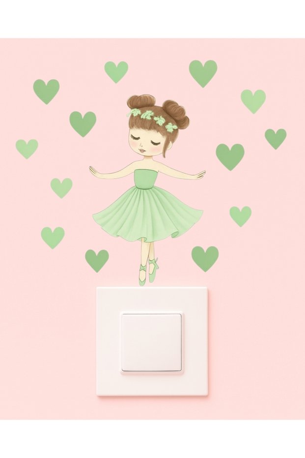 Outlet Cover Sticker - Children's Baby Room Wall Sticker - Green Ballerina Outlet Cover Sticker